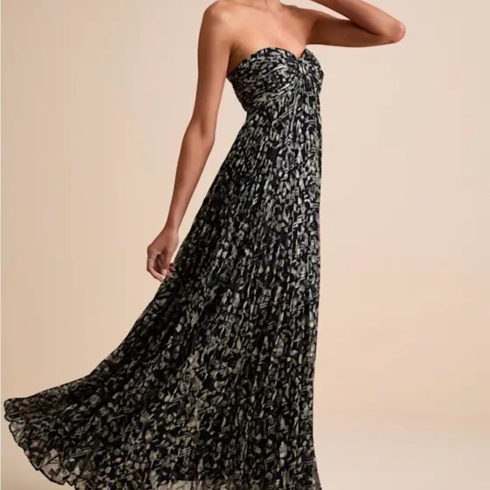 Lulu's Elegant Strapless Black and Cream Gown